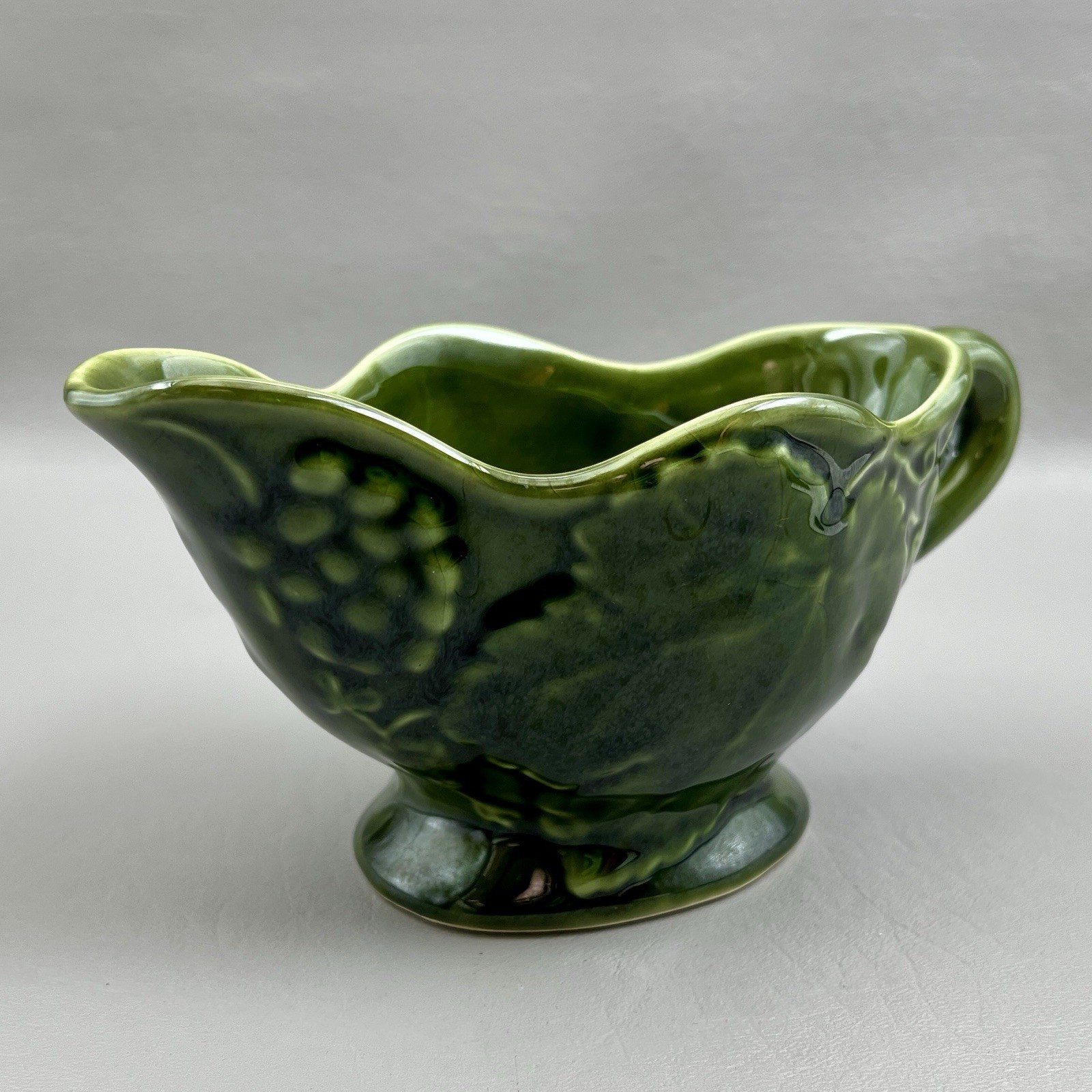 Vintage Olfaire Forrest Green Ceramic Gravy Boat Portugal 8x3.75"