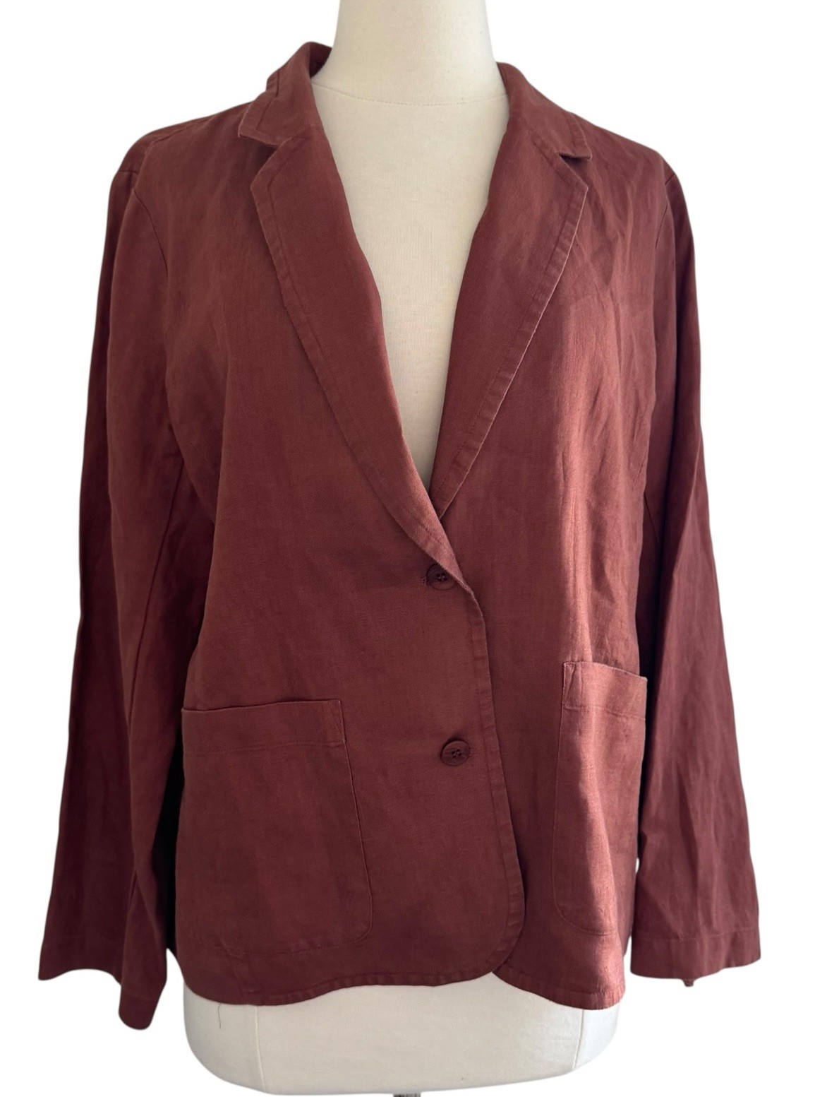 Eileen Fisher Organci Linen 2 Button Blazer Jacket Sz LP Lagenlook Cinnamon