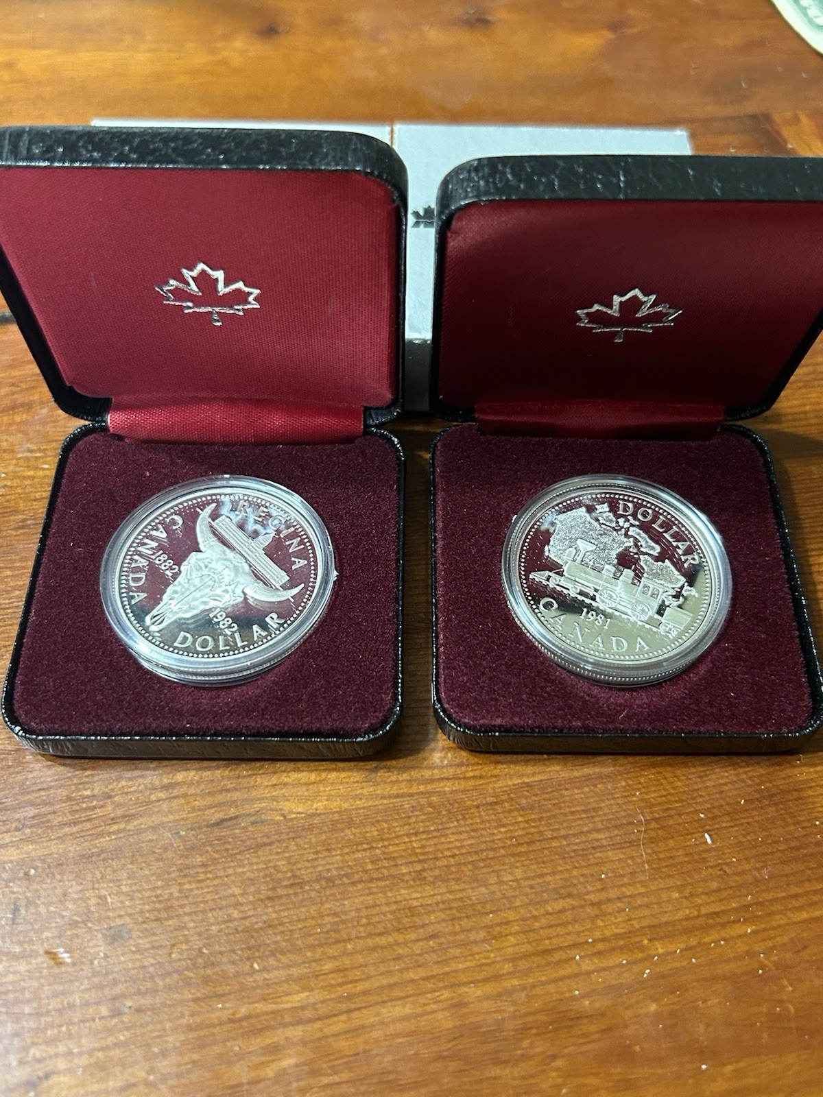 Royal Canadian Mint 1981 & 1982 Silver $1 Commemorative Coins in Cases