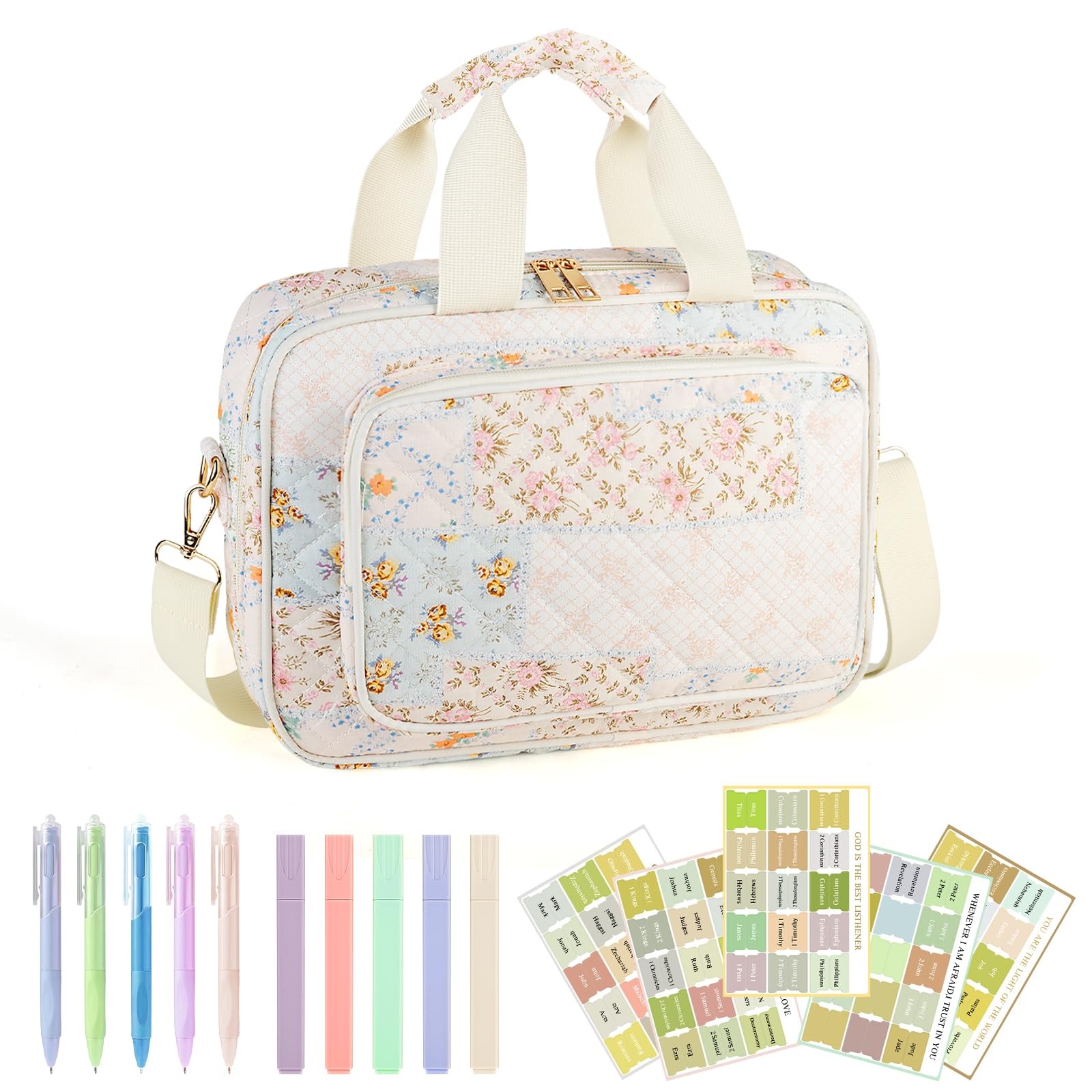 Bible Cover Case for Women, Large Quilted Bible Bag with Bible Study Supplies...