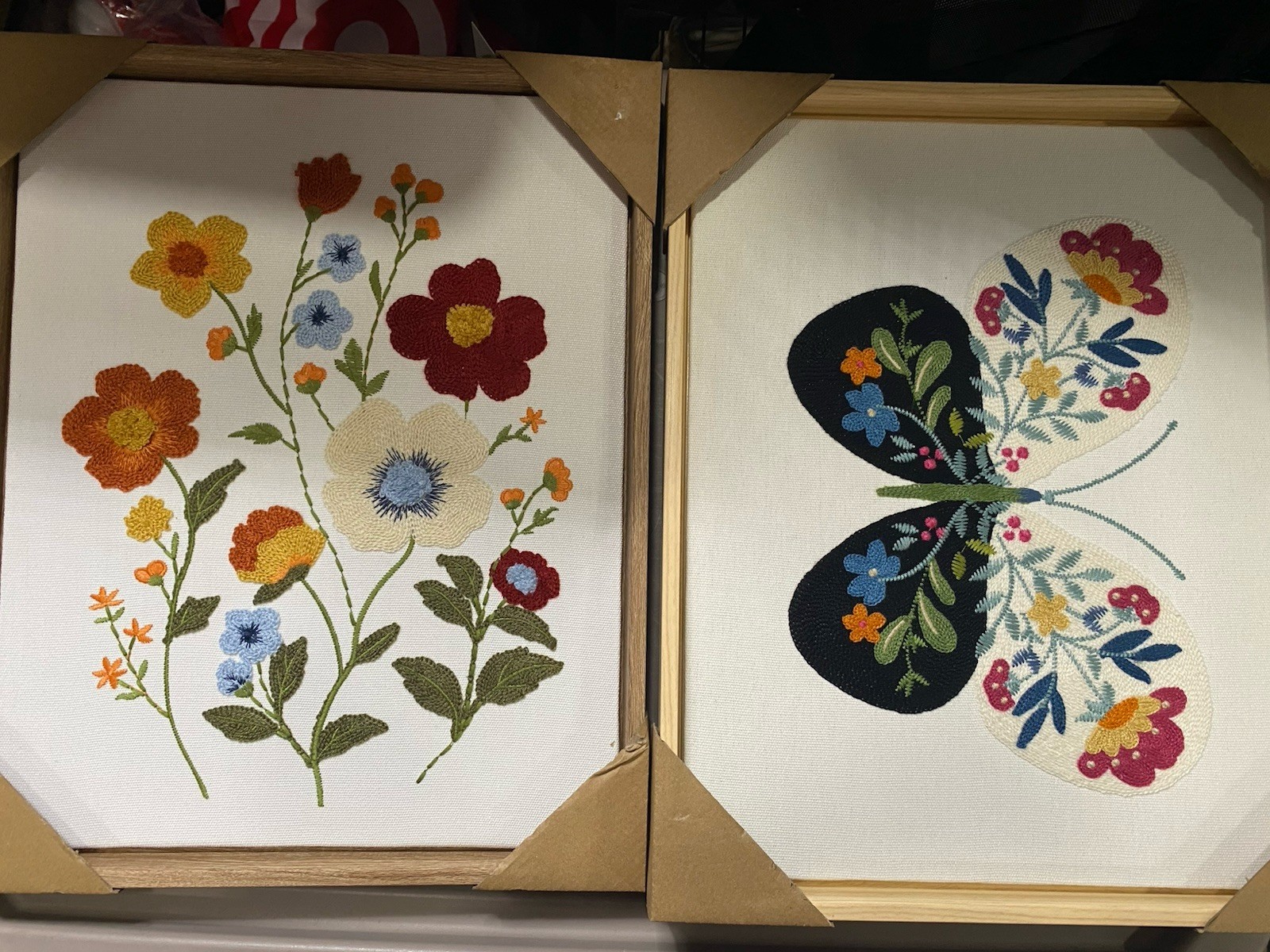 BP Home Embroidery Woven Wall Art 2 Piece Set Botanical Floral 12”x15” Butterfly