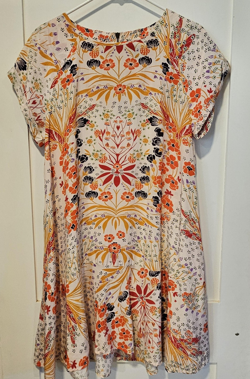 Chelsea & Theodore Dress Womens Large Multicolor Floral Short Sleeve Swing Boho