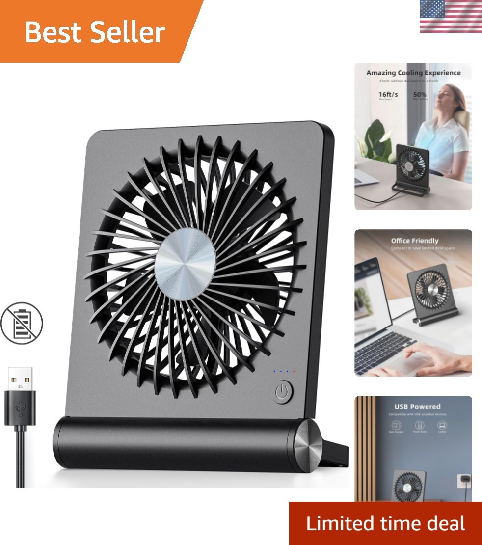 USB Fan, Strong Wind Ultra Quiet Small Desk Fan 220° Tilt Folding 3 Speeds Ad...