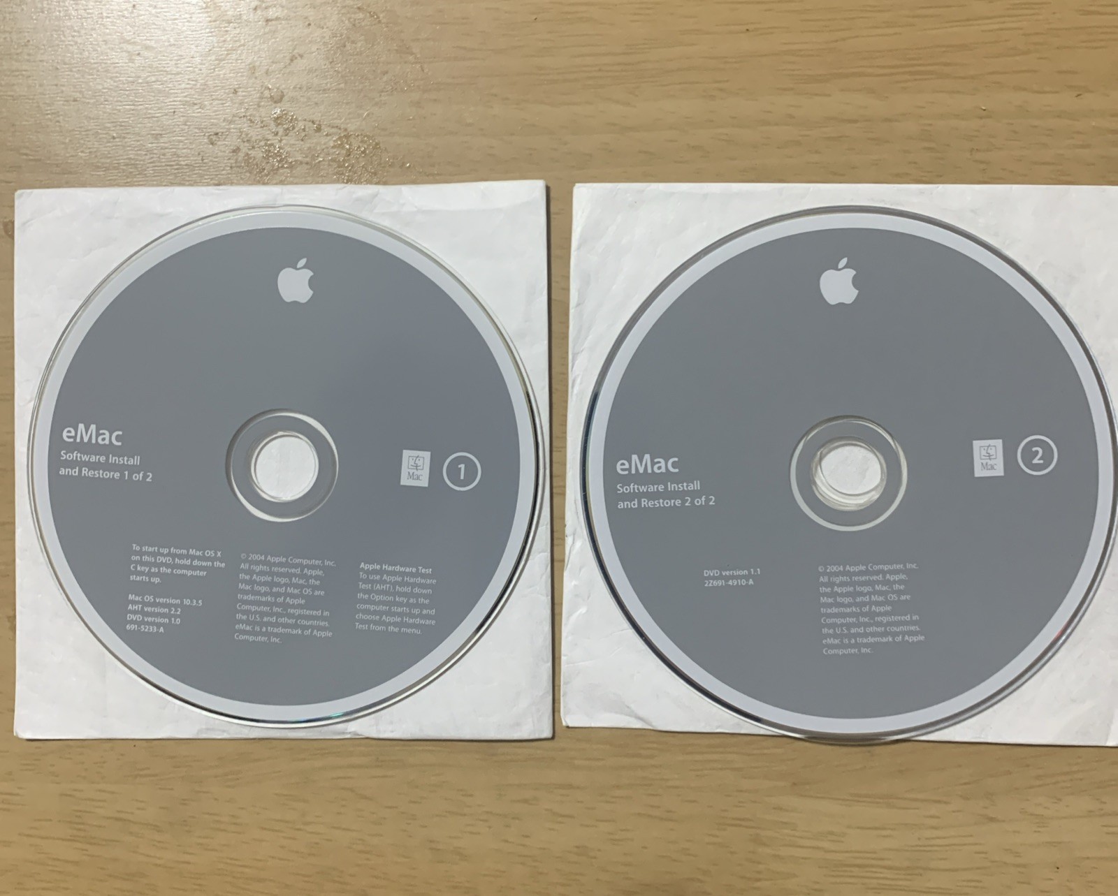 Apple Mac Macintosh eMac OS 10 X Install Software DVDs 1 & 2.  OS 10.3.5