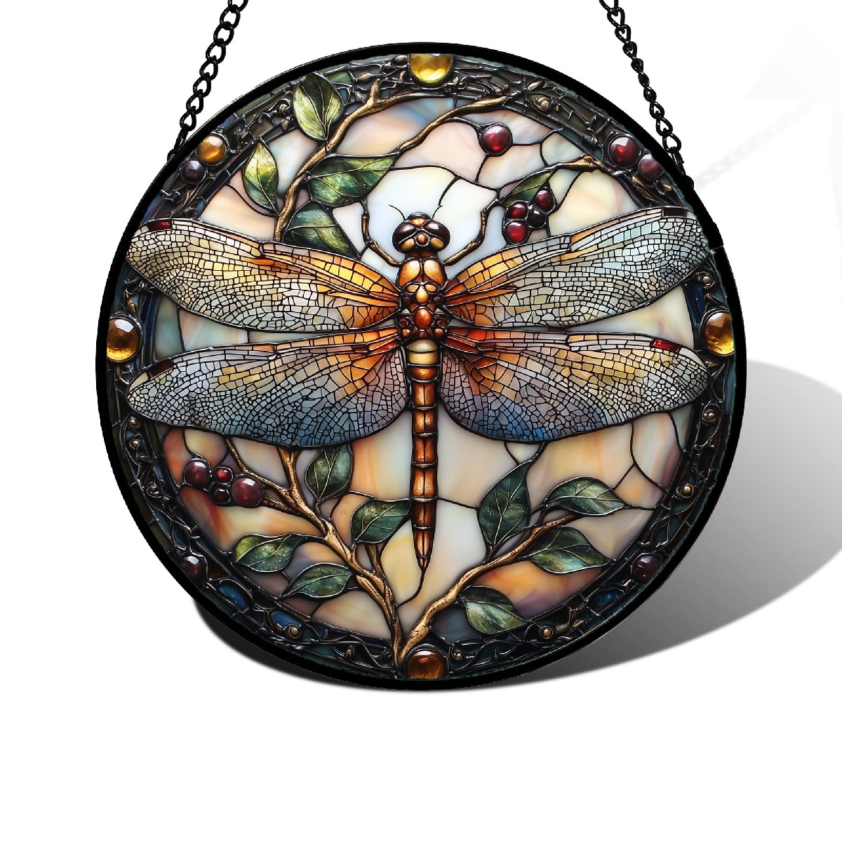 DASTOLL Stained Glass Window Hanging - Dragonfly Plant Suncatcher Ready to Hang