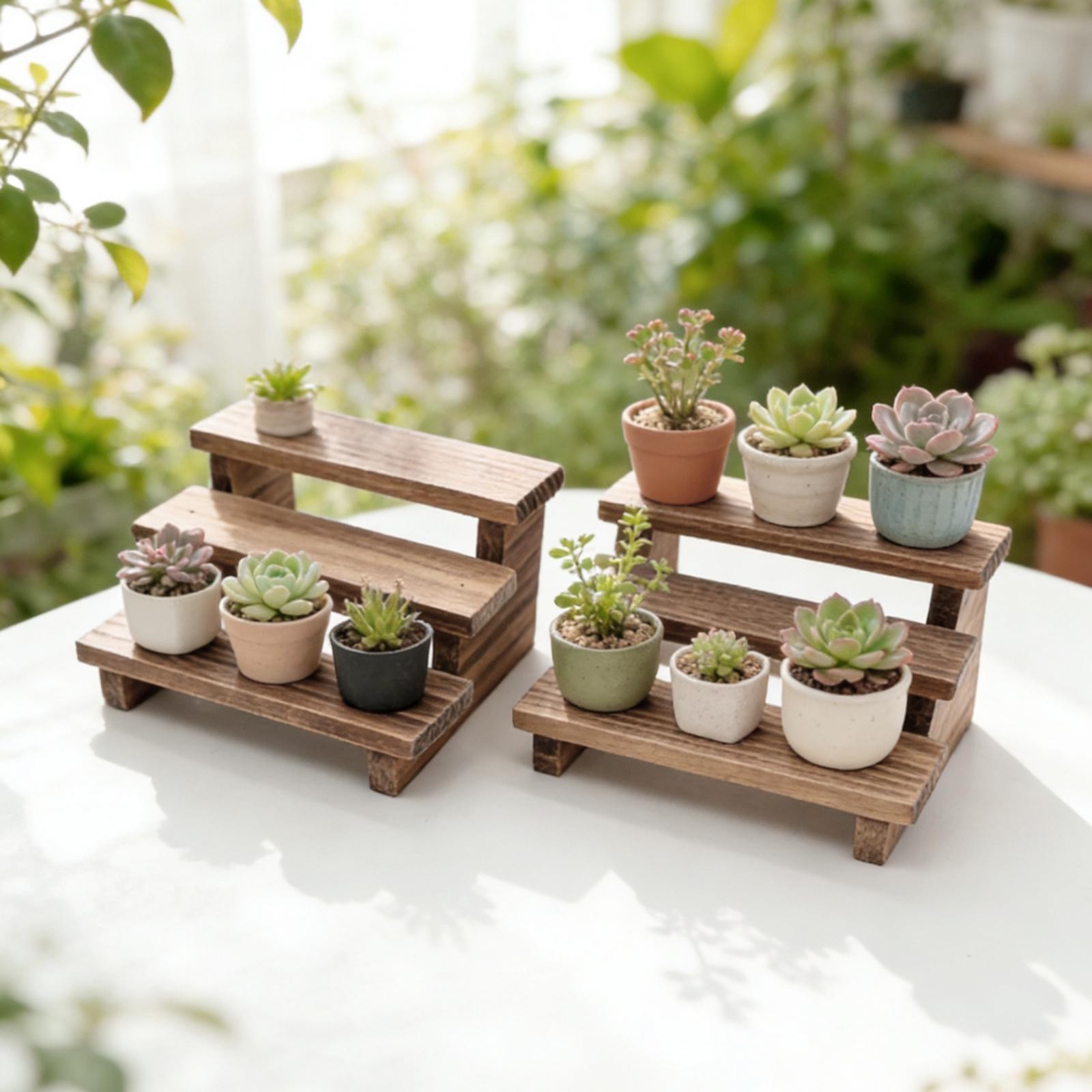 2 Pieces 1:12 Flower Rack Set Miniature Scene Models Wood Balcony Scene Photo