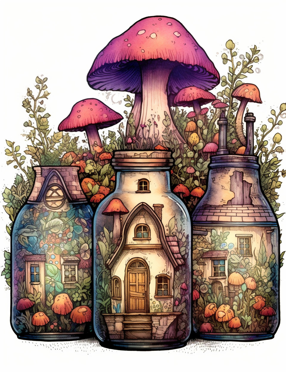 Enchanted Fairy Jar Coloring Pages Bundle | Magical Fairy House Designs