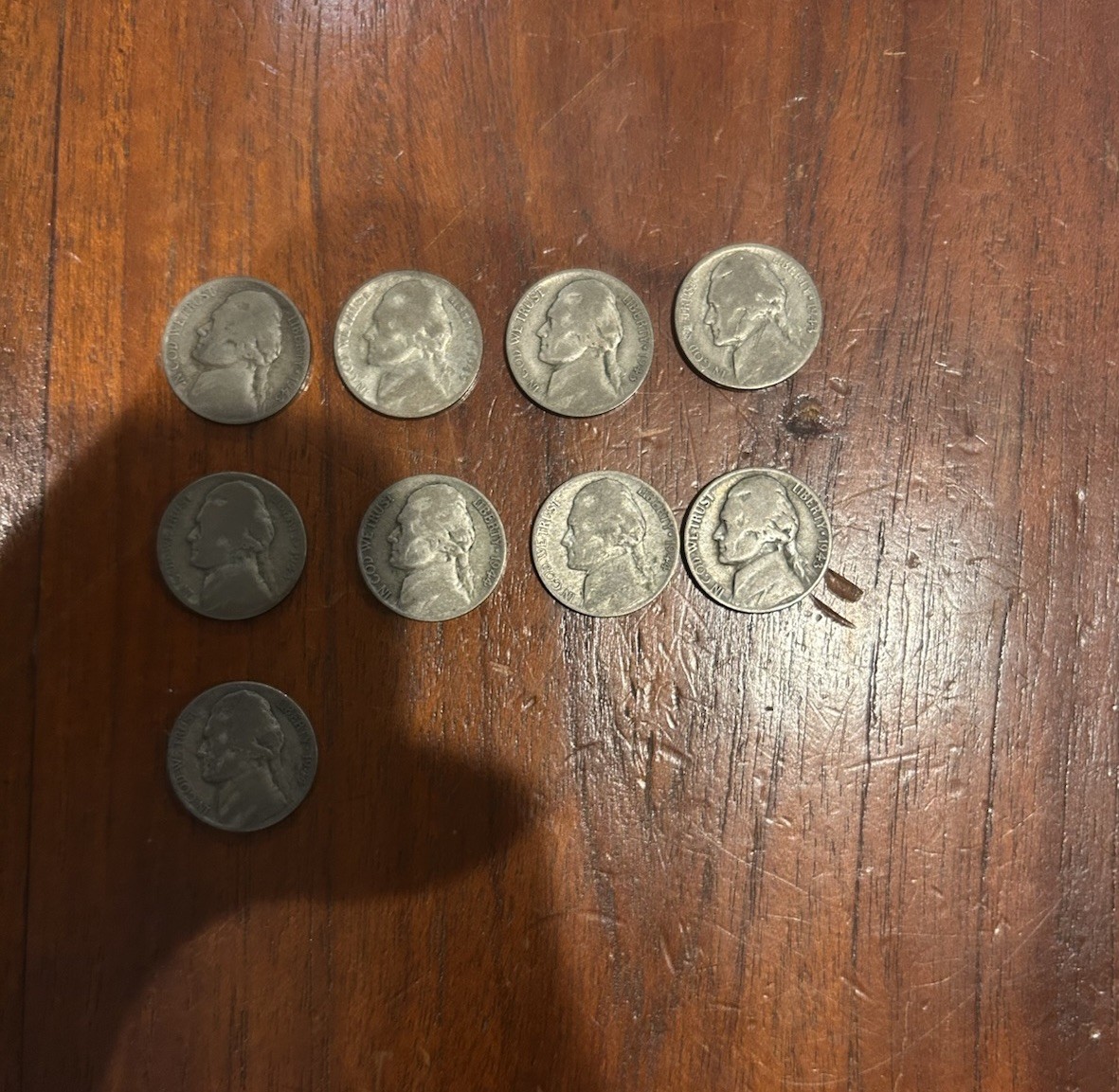 Lot of 9 35% Silver: Jefferson Nickels 1943 - 1945