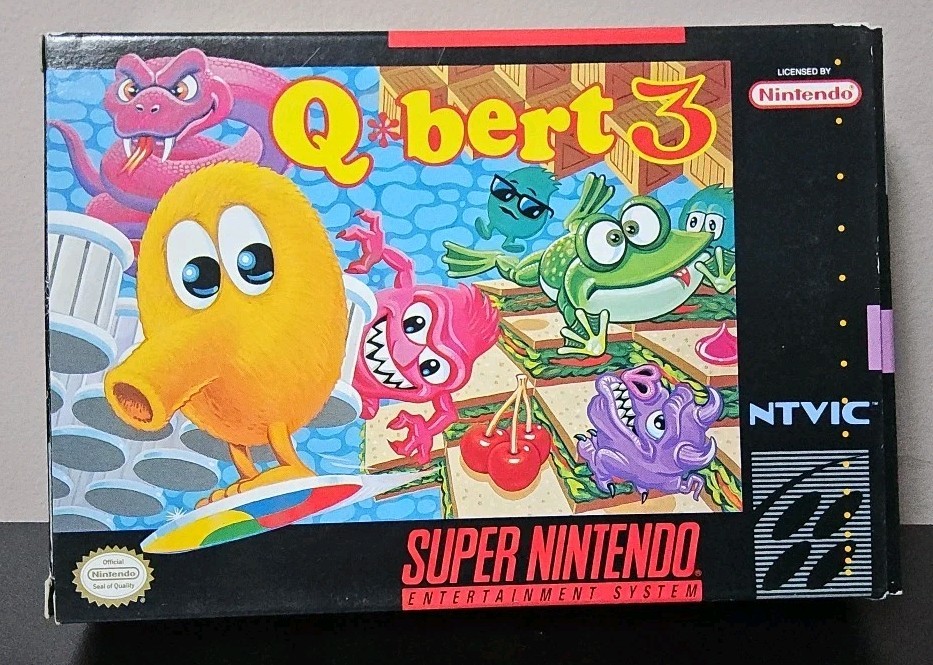 Q*bert 3 Super Nintendo Complete In Box with Manual Poster Inserts (SNES) 1992