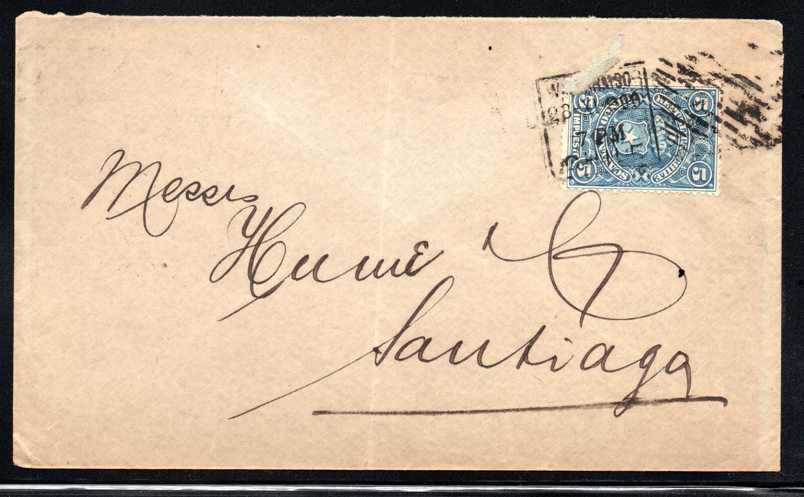 CHILE, SOBRE,  CON SELLO DE IMPUESTO DE VALPARAISO A SANTIAGO, AÑO 1900 (SO-154)