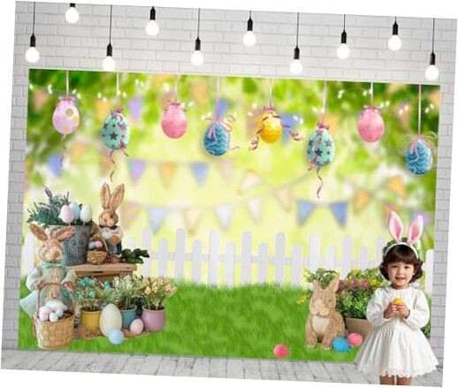 7X5ft Easter Backdrop Spring Background Rabbit Colorful Egg Fence 7x5ft H0241