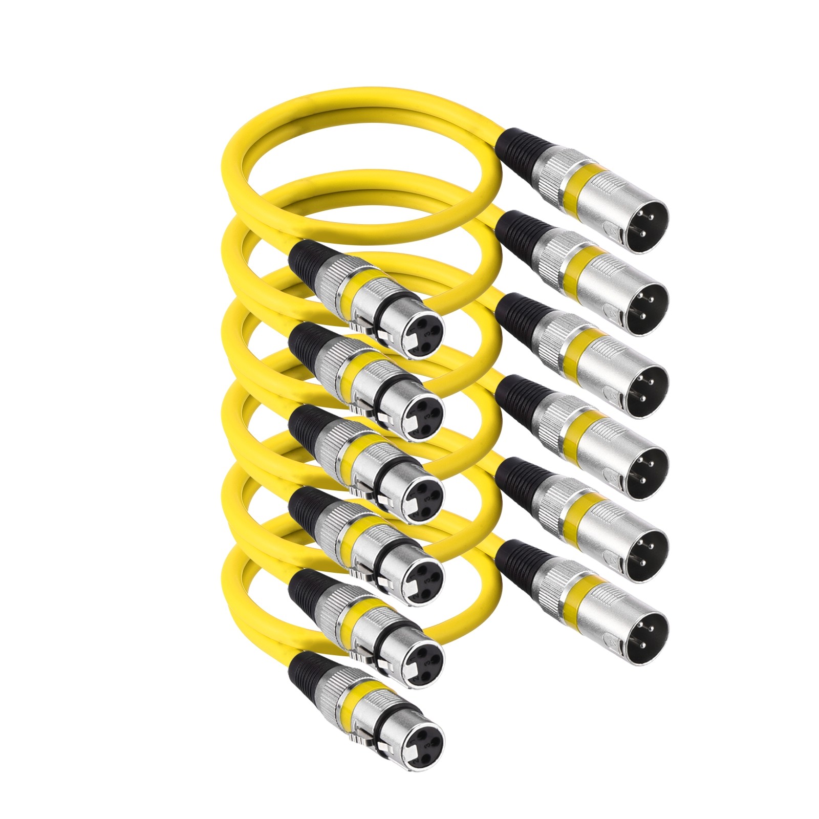6 Pcs XLR Cables, 1.5 ft Microphone Cable for Live Recording Studios, Yellow