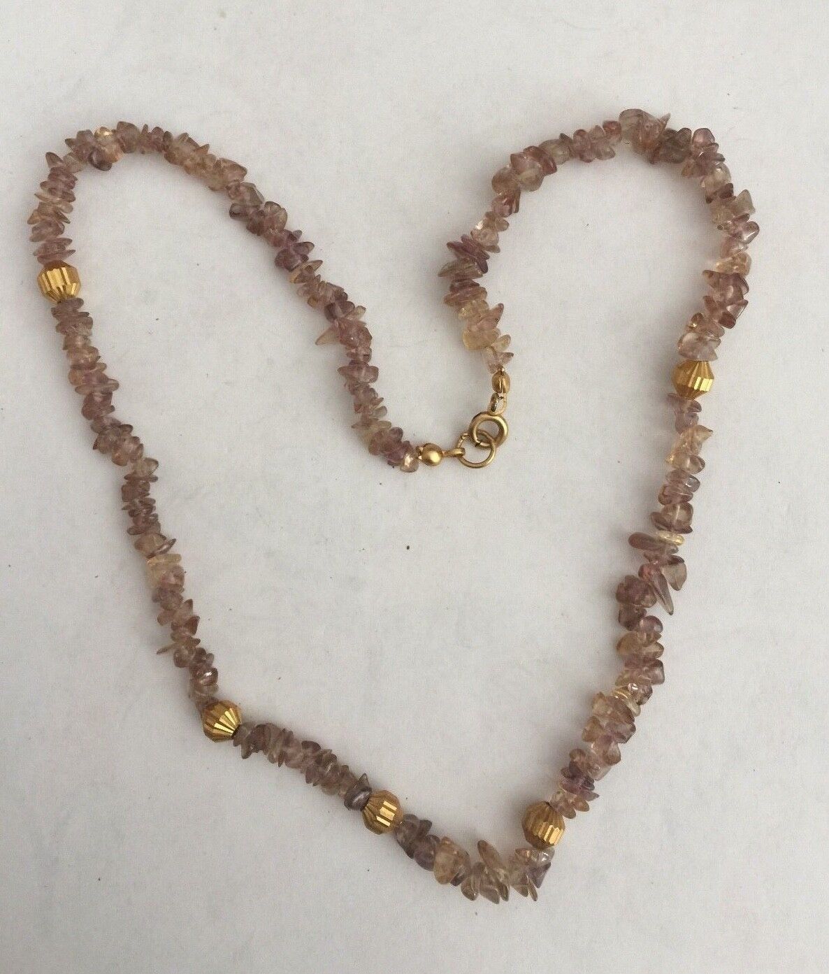 Vtg polished Chunk Quartz  Necklace Light Earth tans & gold beads18"estate Nwot