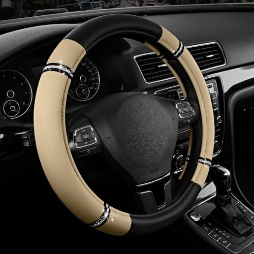 Road Comfort Leather Steering Wheel Cover – Premium Anti-Slip Car Beige