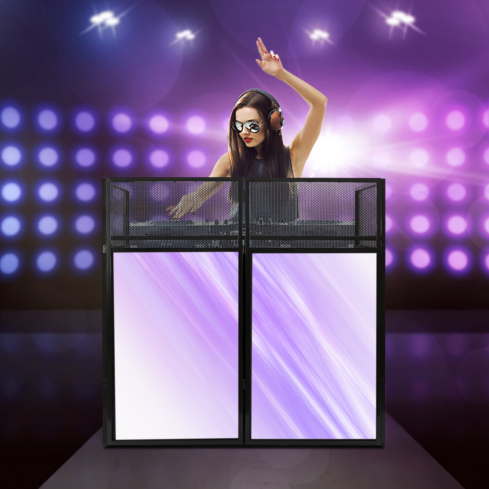 Rolling DJ Display Stand, DJ Event Booth Facade, Portable DJ Facade Booth Table