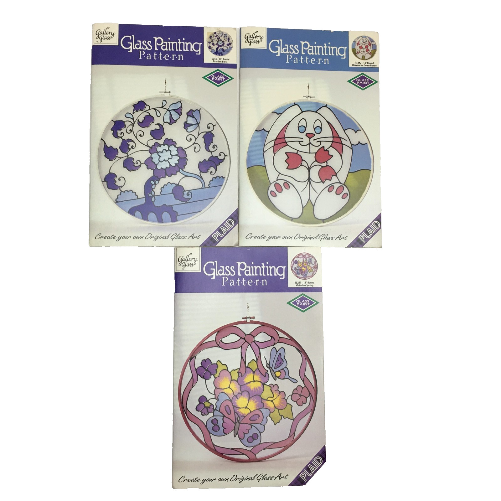 Lot of 3 Gallery Glass Painting Patterns Dresden Floral Bunny & Victorian Spring