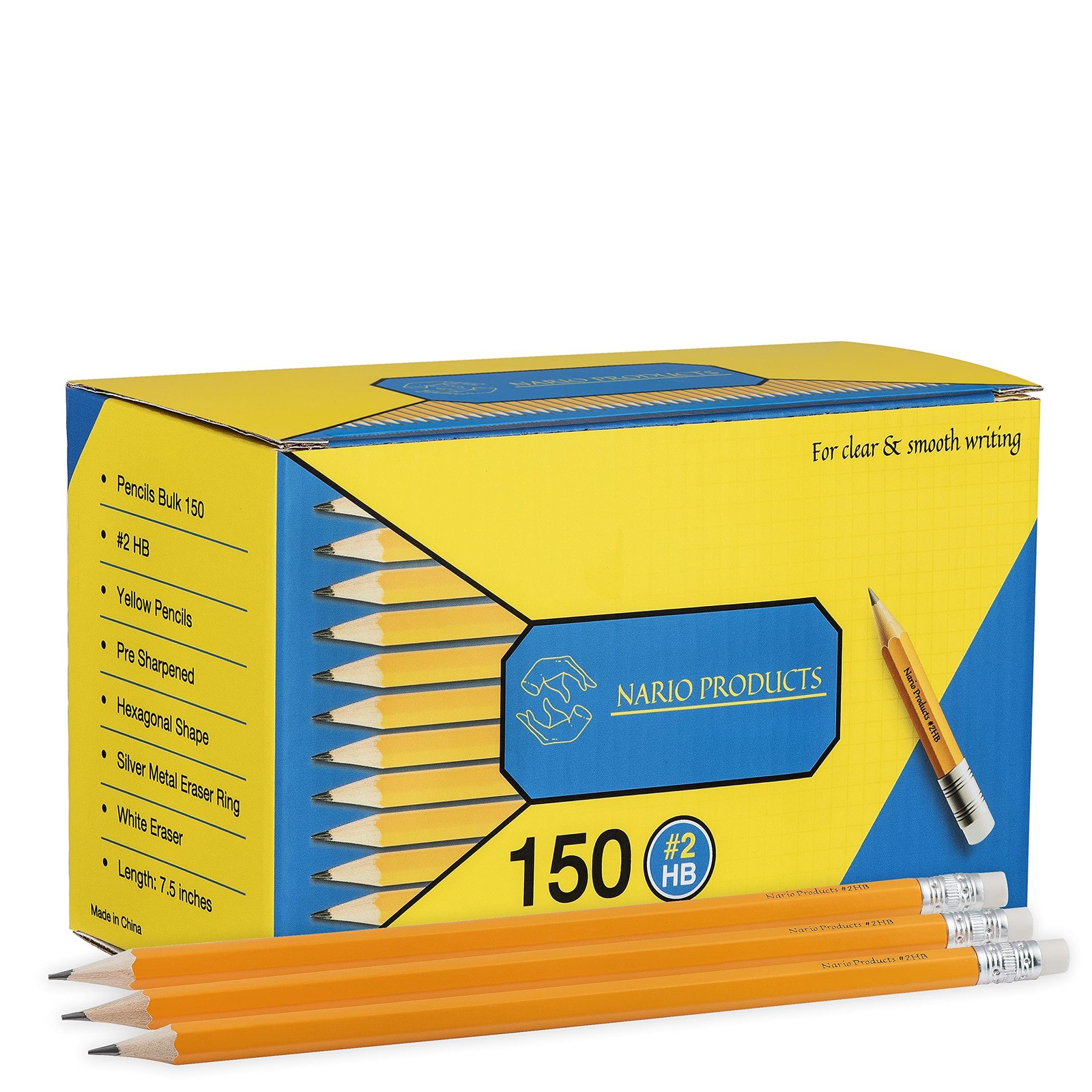 150 PCS Pre Sharpened #HB Drawing Pencils 7.5 Hexagonal Shape White Eraser