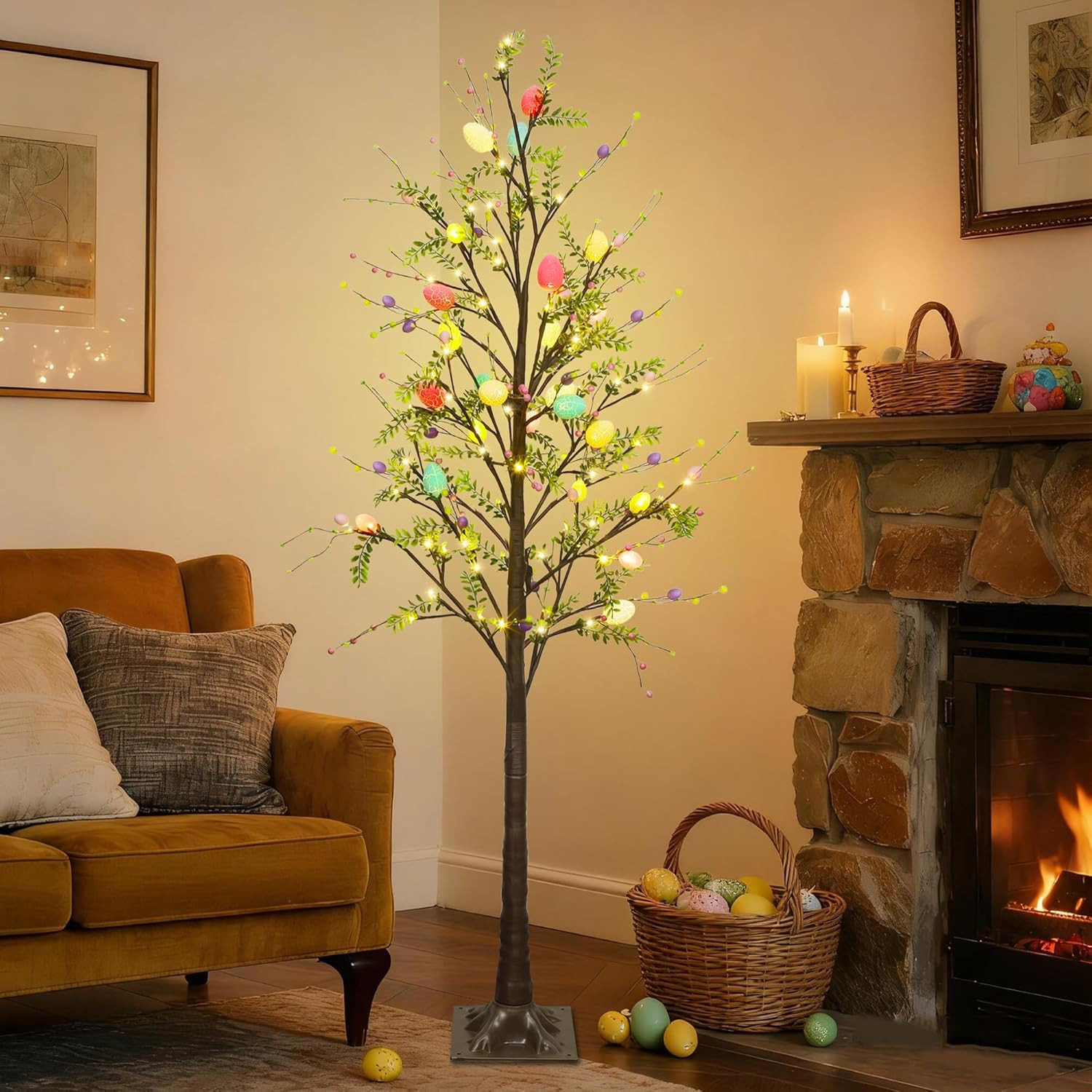 6FT Lighted Easter Tree with Timer, Large Easter Decorations for Home & Outdoor 