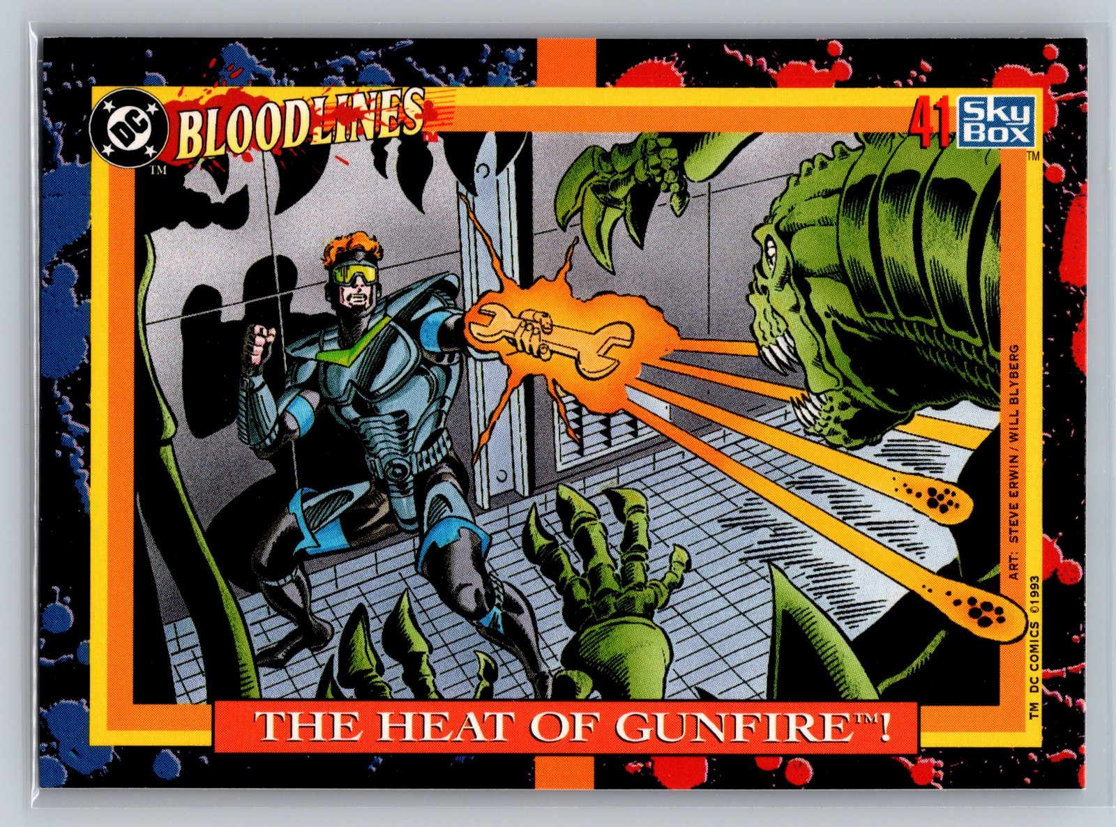 1993 SkyBox DC Bloodlines #41 The Heat of Gunfire Alien Parasite Battle Card