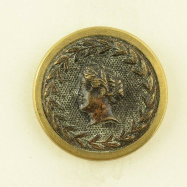 1860's Civil War Roman Greek Figure Head Leaf Border Brass Button P9C