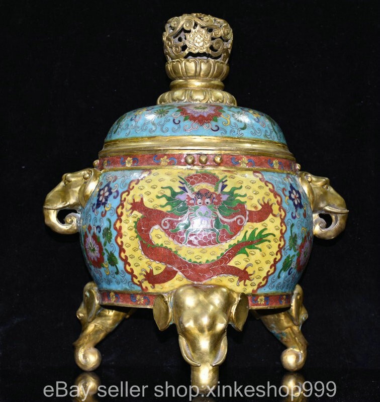 17.6" Qing Qianlong Chinese Cloisonne Copper Gilt Dynasty Dragon incense burner