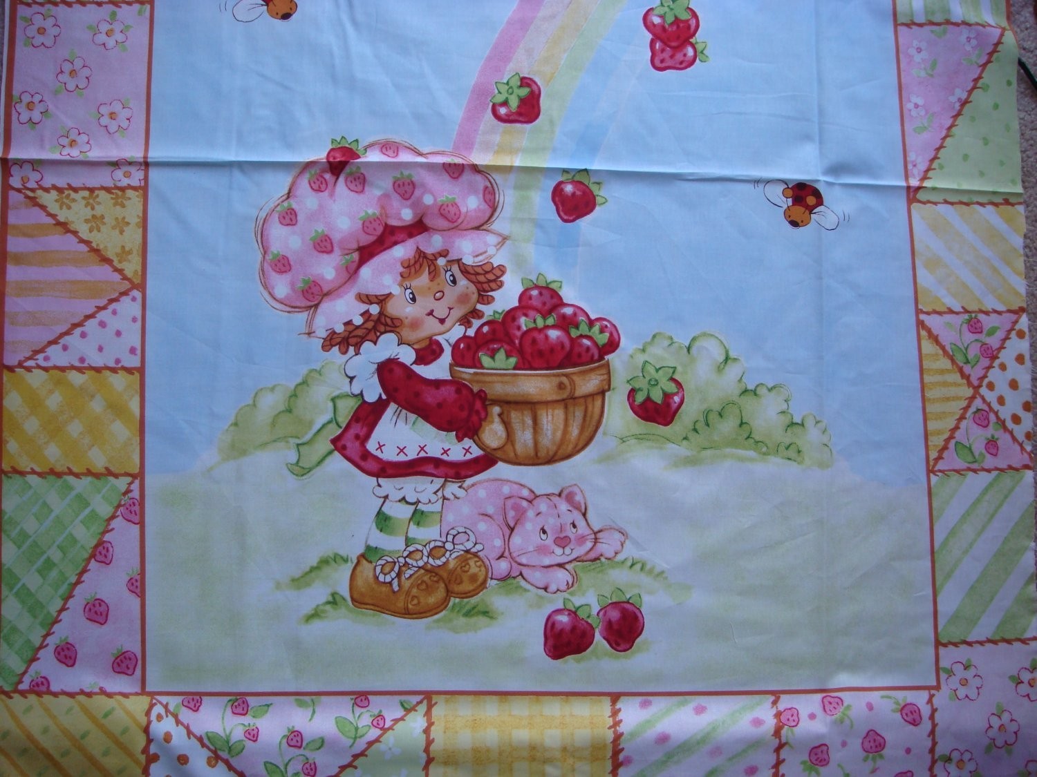 BTY Strawberry Shortcake Big Berry Quilt Top Panel Cotton Fabric 23546