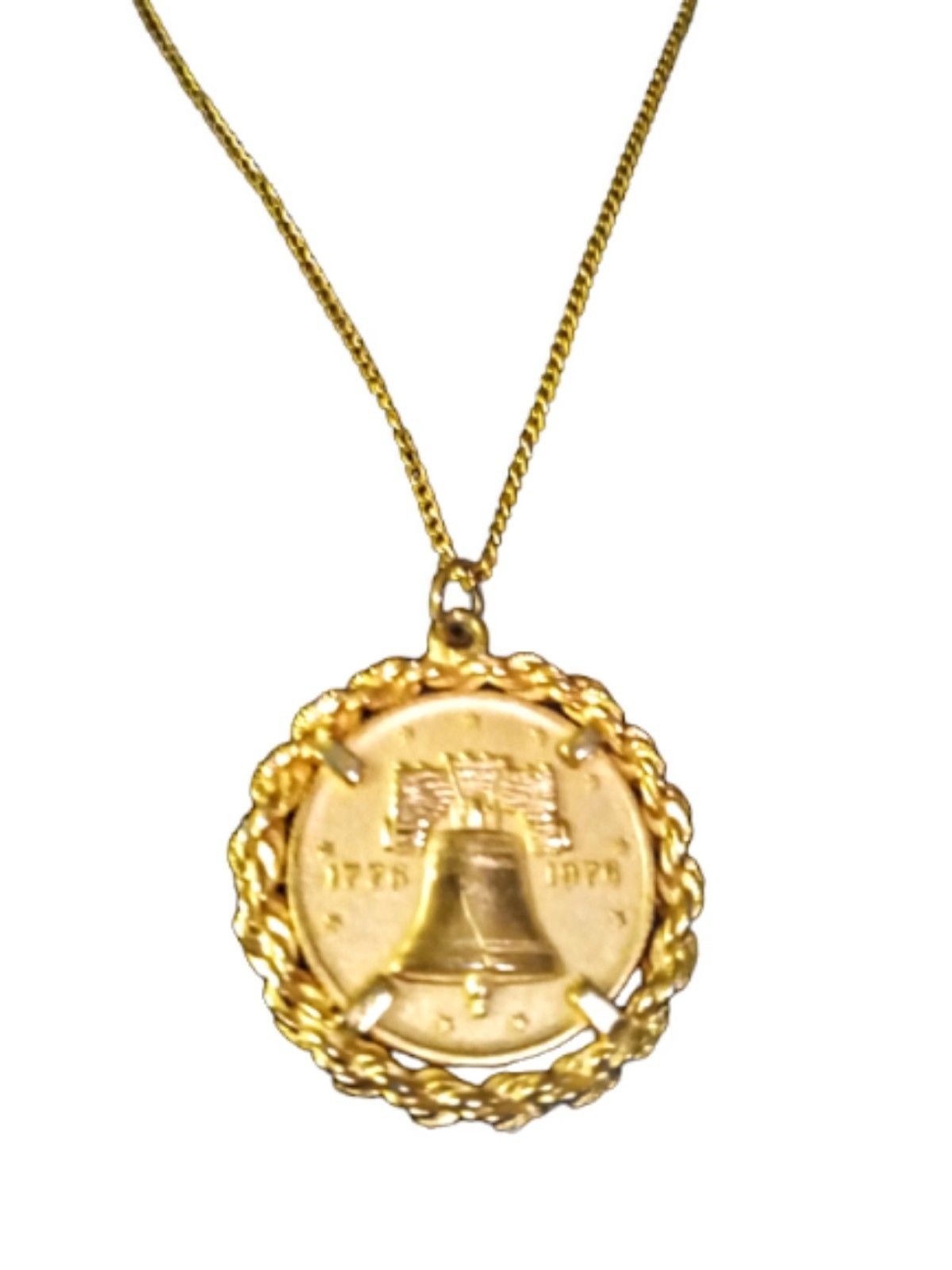 Liberty Bell Coin Pendant Necklace 1776 1976