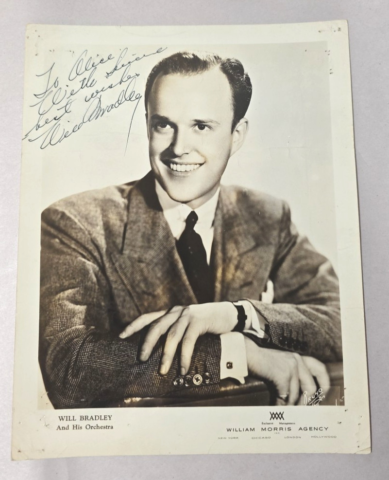 1930s Will Bradley 8 X 10 Signed Photo Inscribed Auto Trombone Bandleader