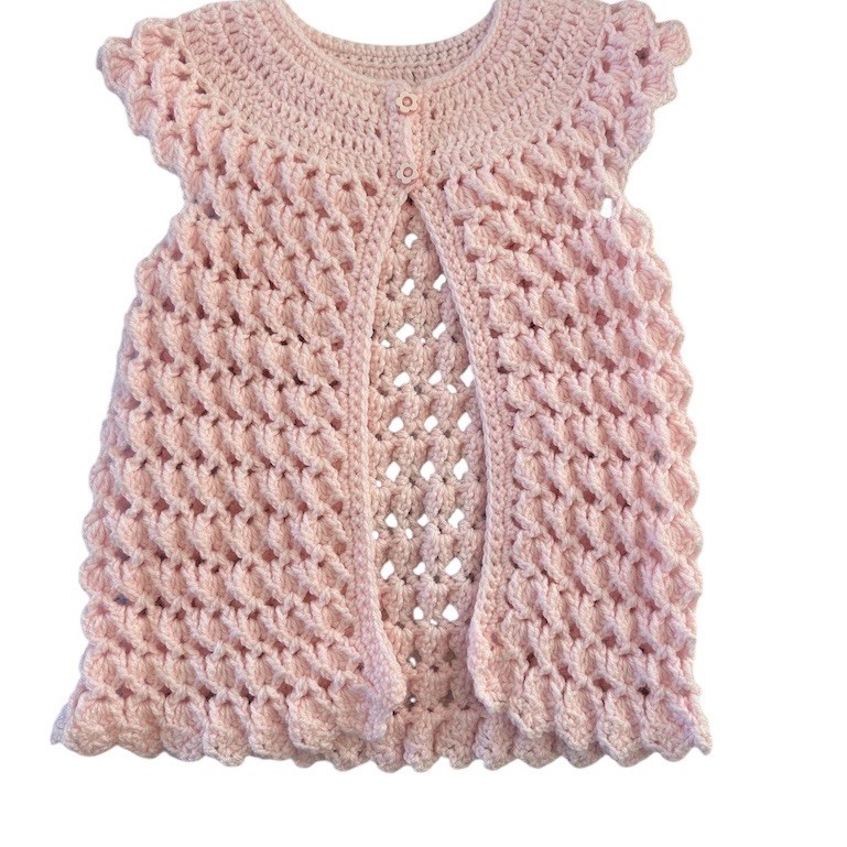Handmade Crochet Baby Girls Cardigan Sweater Light Pink Button Front 18-24 Mths