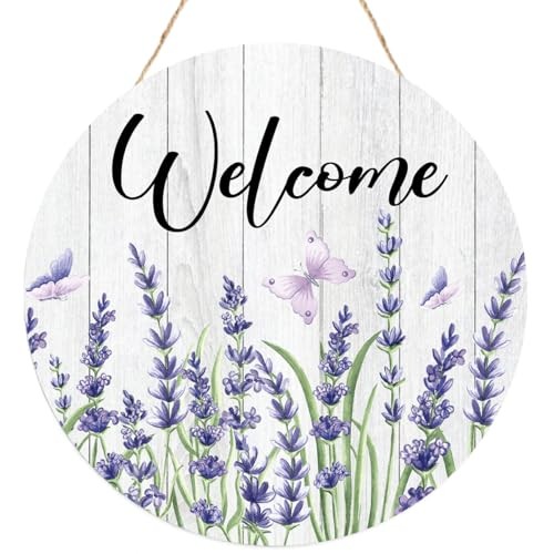 Welcome Spring Sign for Front Door, Spring Wooden Sign Indoor Wall Lavender