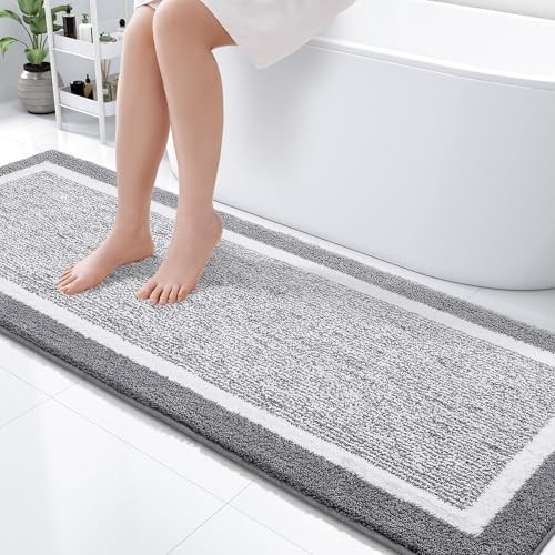  Bathroom Rugs 70x24, Extra Soft and Absorbent 70" x 24" Grey and White