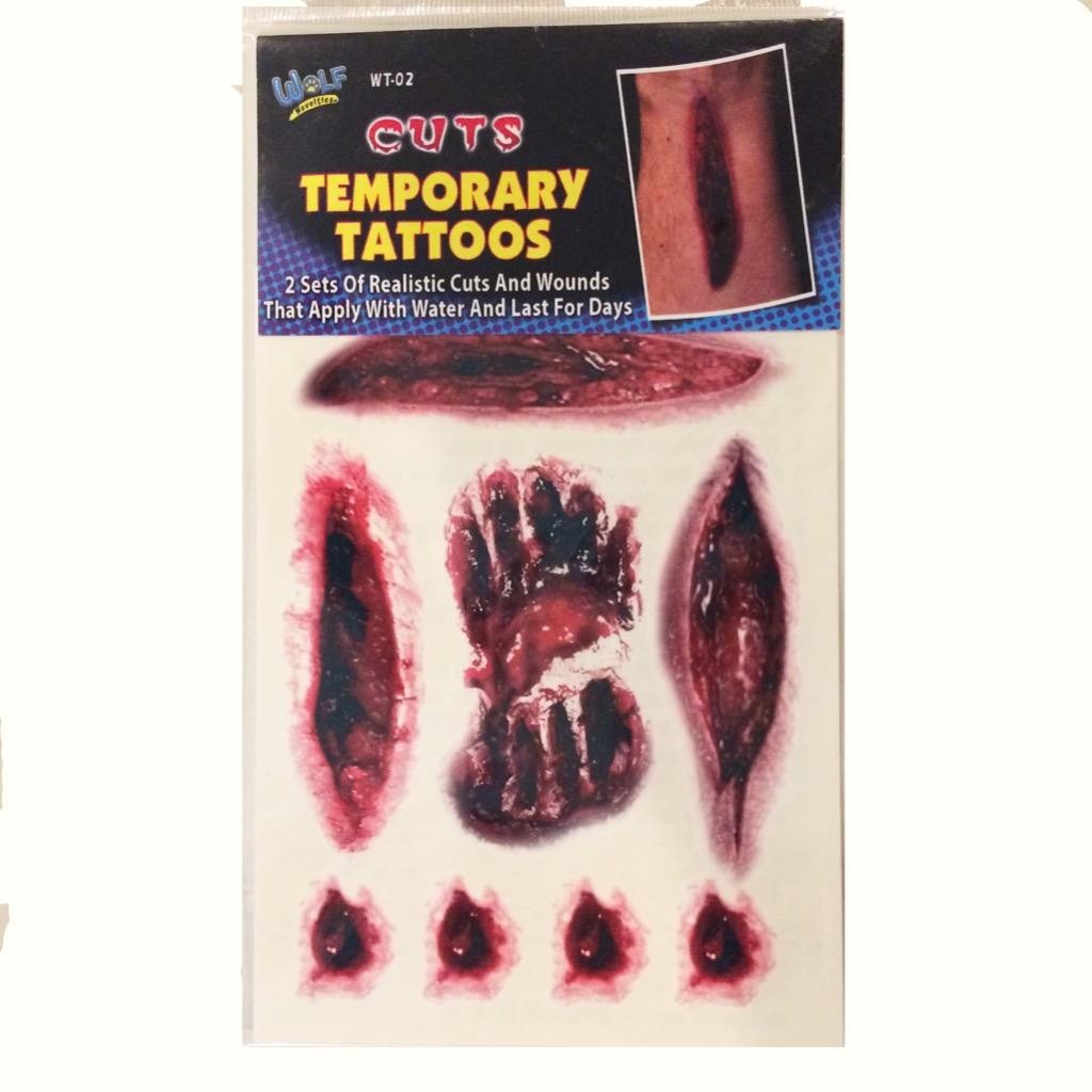 Cuts Temporary Tattoos Realistic Cuts and Woods 2 Sets Per Package Halloween