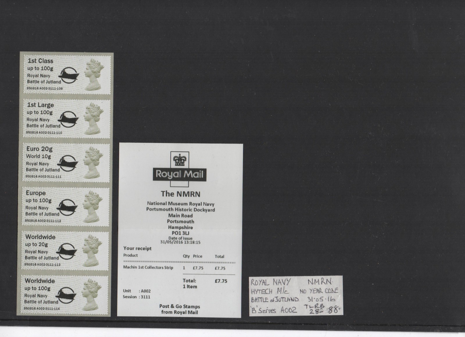 NMRN MACHIN NDC JUTLAND O/P MAY 2016 A002 Collector Strip  POST GO  FV £18.45