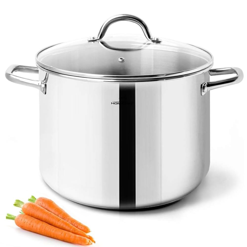 HOMICHEF Stock Pot 8 8 Quarts, Shiny Silver - Mirror Polished Stainless Steel 