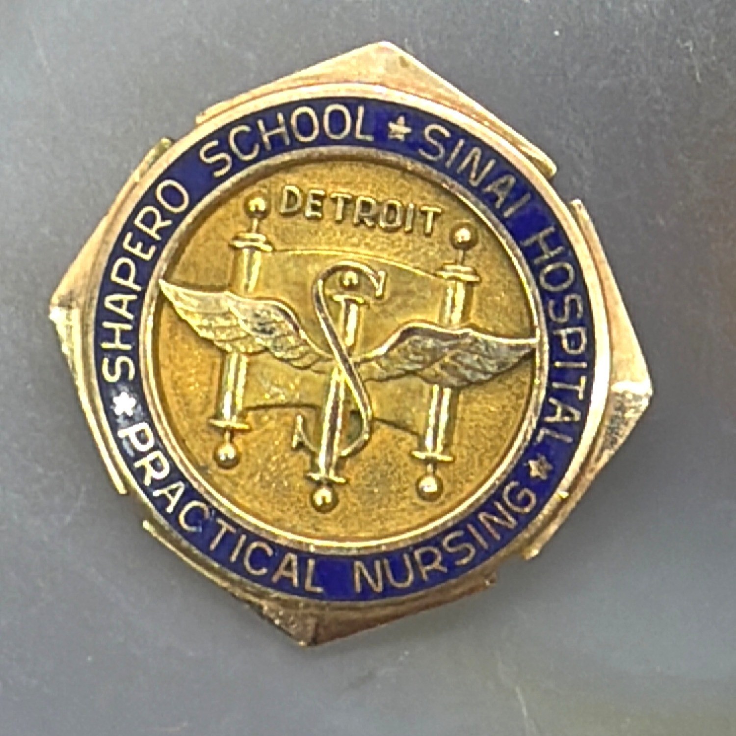 Vintage 1940s Shapero School Sinai Hospital Detroit 10K Gold Nursing Pin Medical