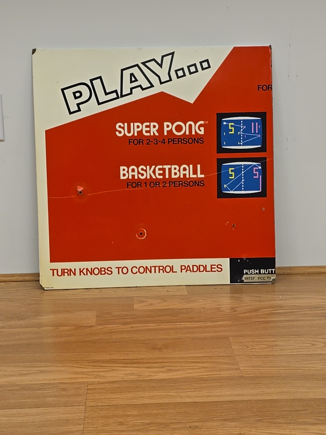 1970s Atari Super Pong Store Display Half of a Sign 24.5" x 24.5" Collectible 