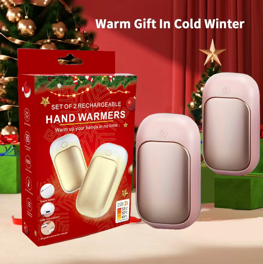 Magnetic Rechargeable Hand Warmer 2-Piece Set, Fast Heating, 3-Speed Adjustment,