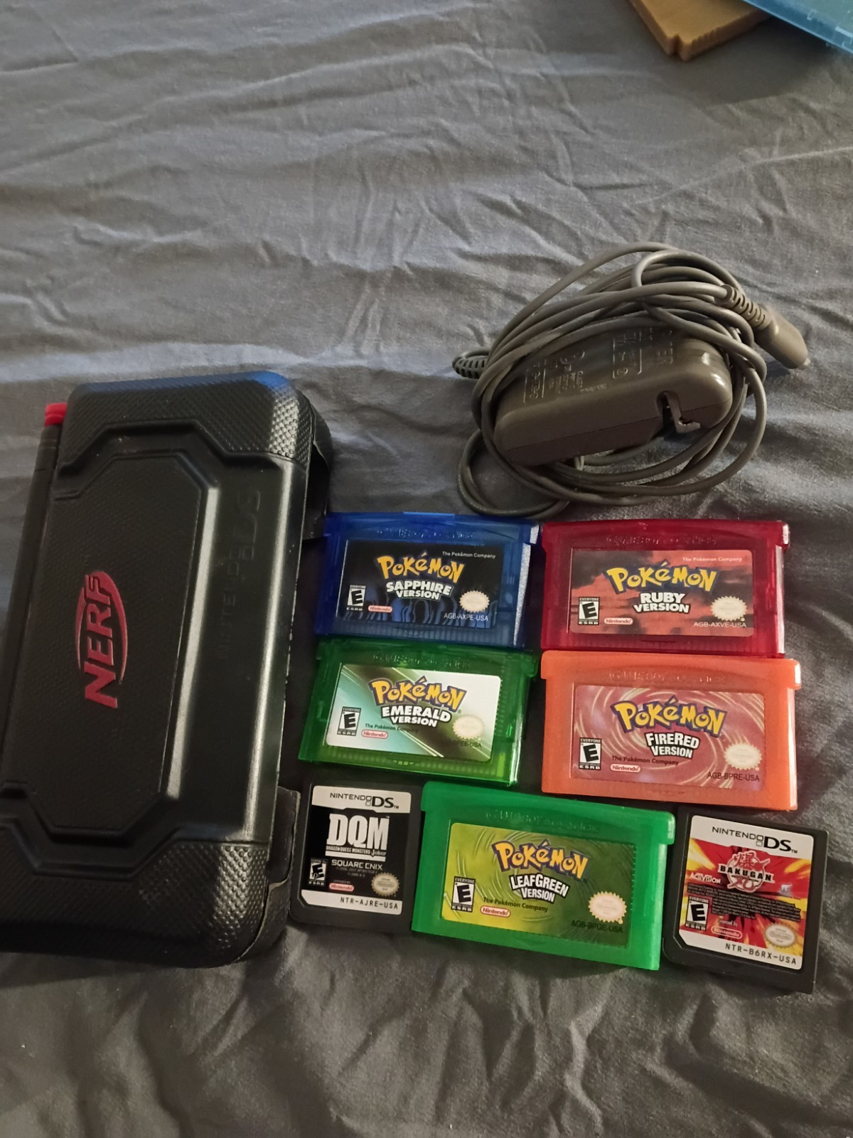 Nintendo DS lite Console Pokémon Dragon Quest Game Lot Charger NERF Case