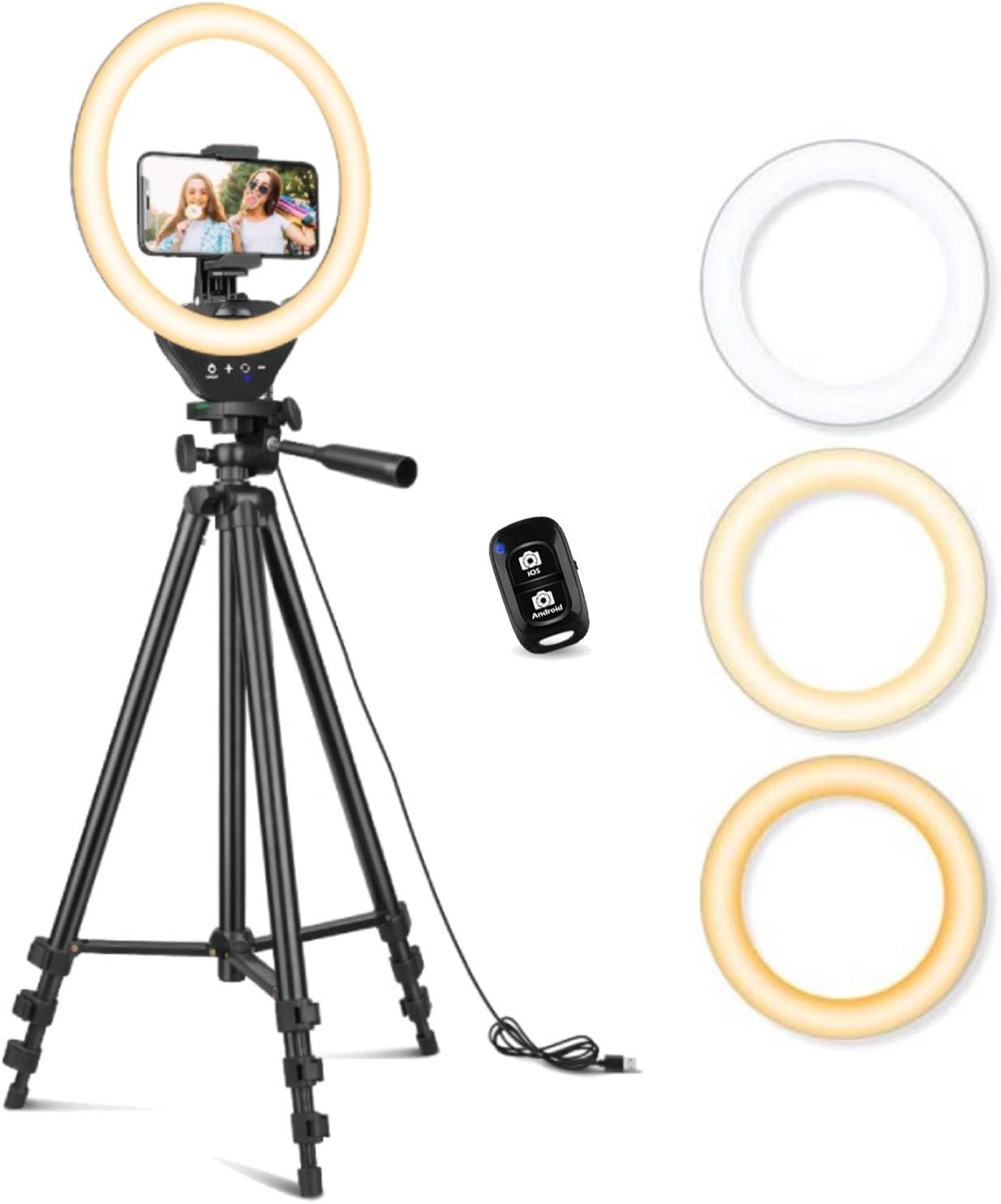 10'' Ring Light with 50'' Extendable Tripod Stand, LED Circle Lights with Phone 