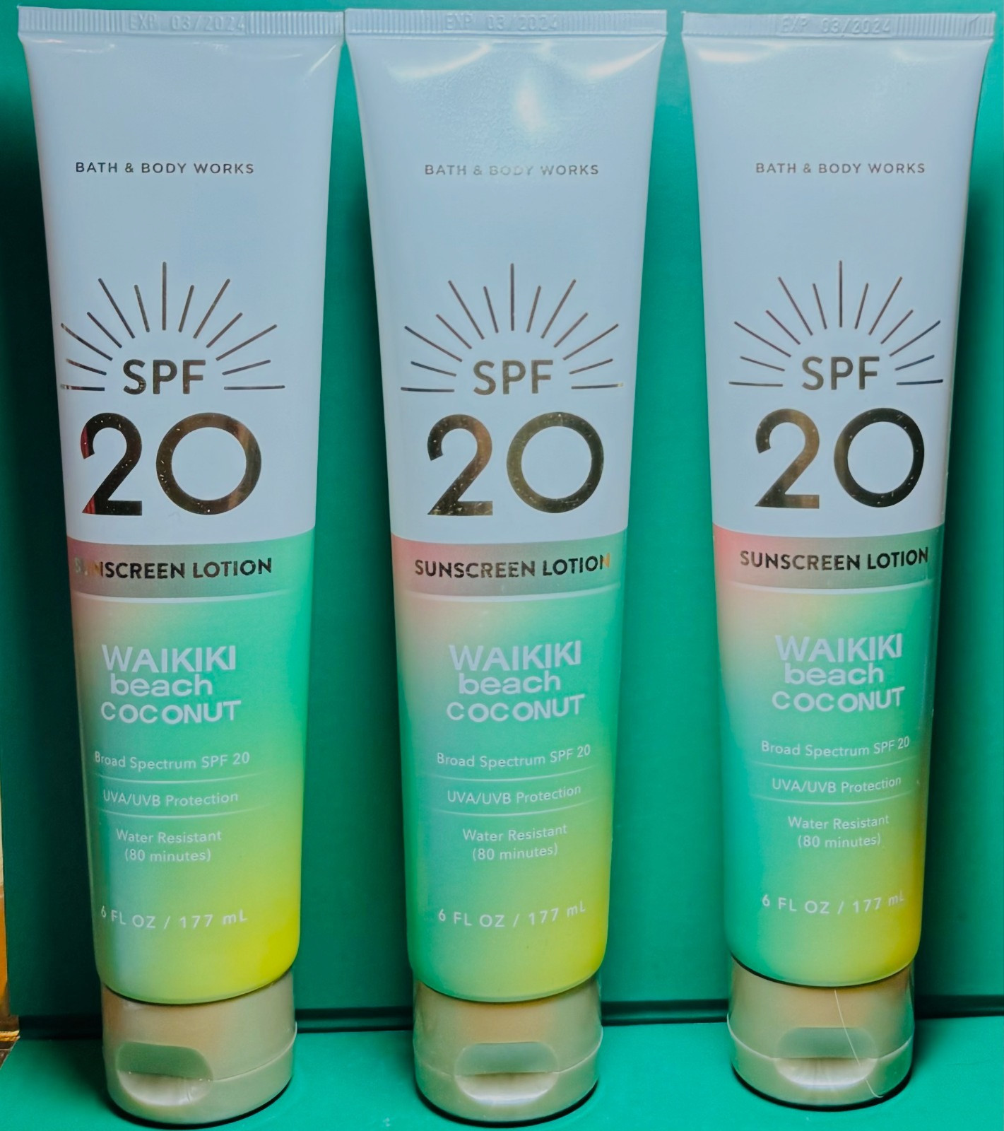 NEW Bath & Body Works ~ WAIKIKI BEACH COCONUT ~ 3X ~ SPF 20 SUNSCREEEN LOTION