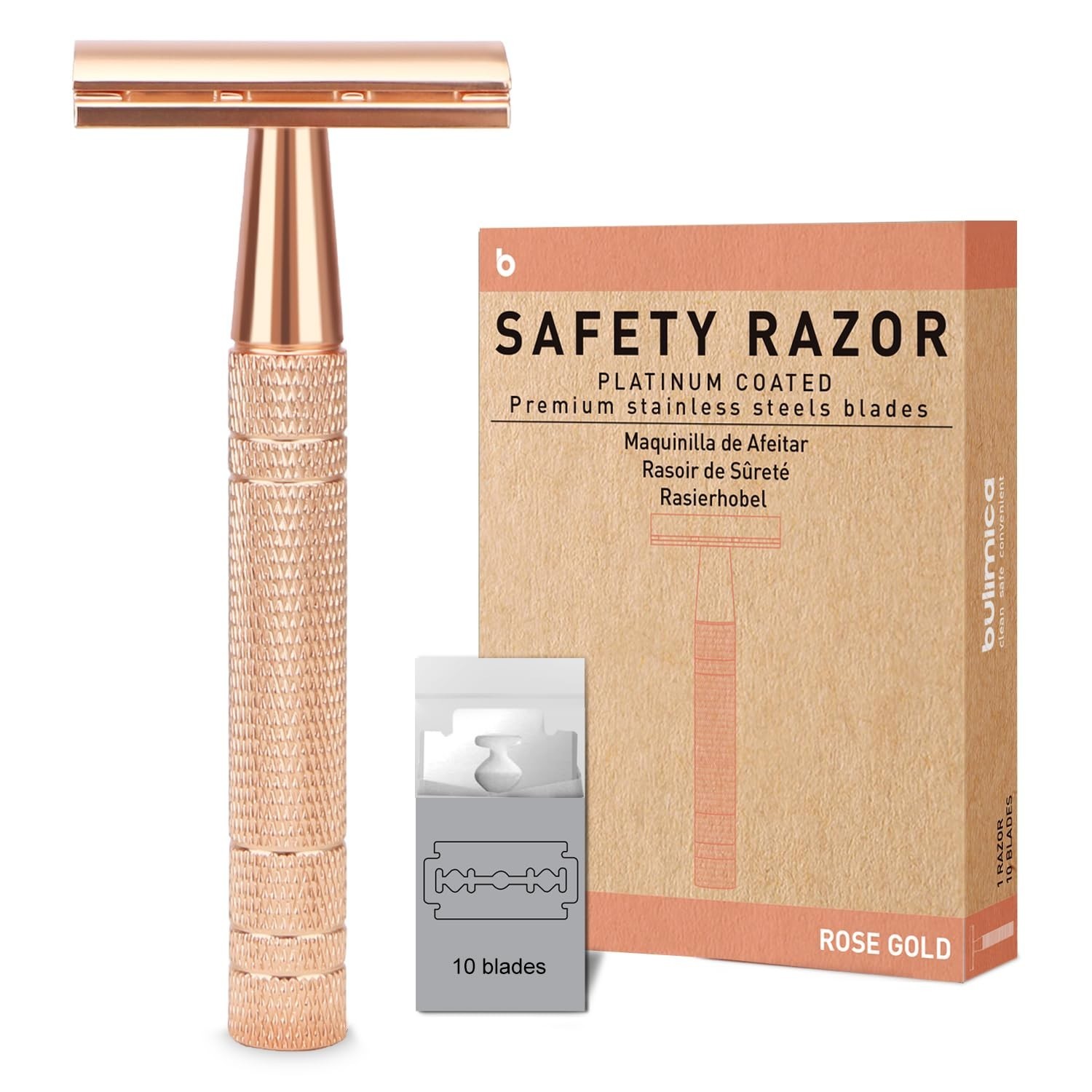 Matte Rose Gold Safety Razor Single Blade Reusable Metal 10 Stainless Steel