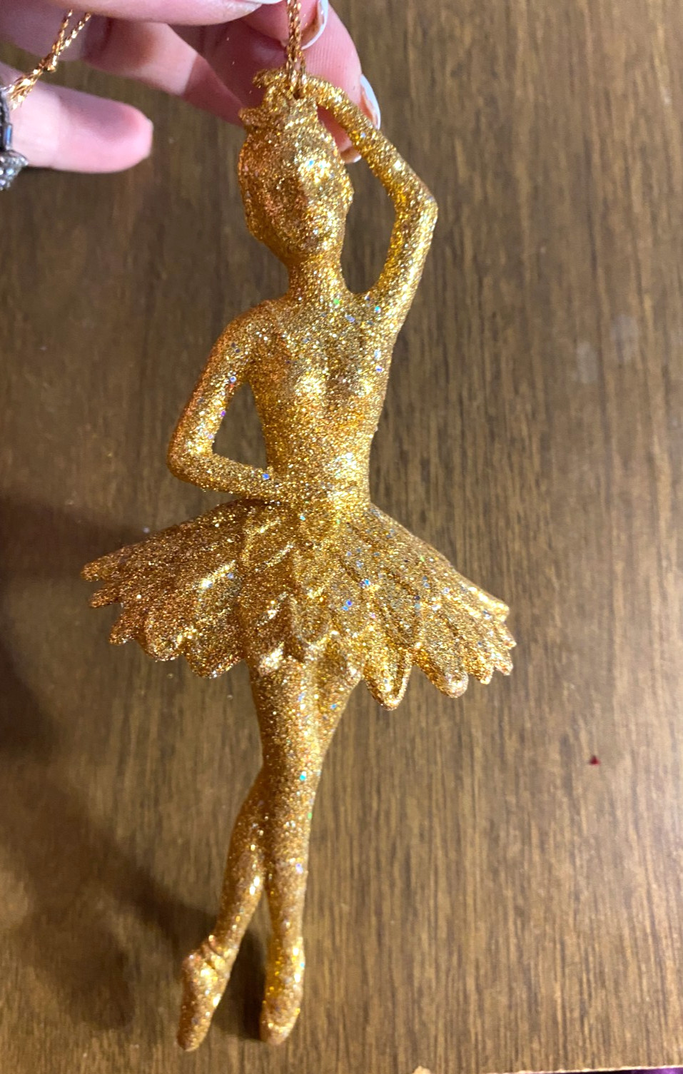 Gold Glitter Covered Plastic Ballerina Ballet Christmas Ornament 6.5" B