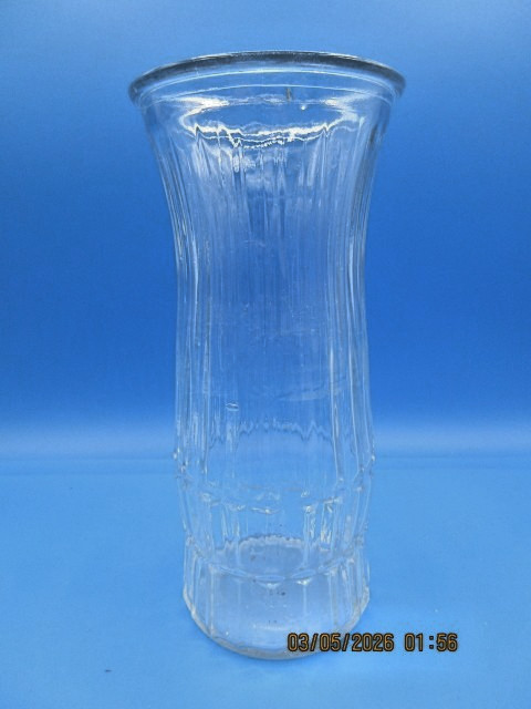 Hoosier Vintage Clear Glass Vase Distinctive Vertical Ribbed Pattern