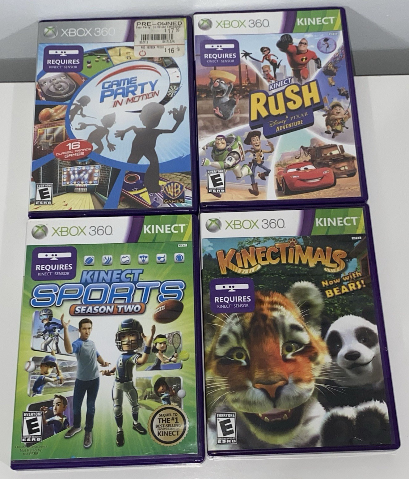 Lot of 4 Xbox 360 kinect games,Game Party,Sports,Disney Rush Pixar,Kinectimals
