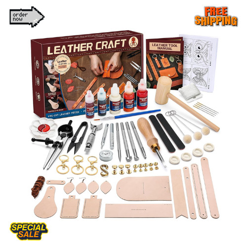Leather Crafting Kit: Leather Working Tools and Supplies for DIY Craft Beginners