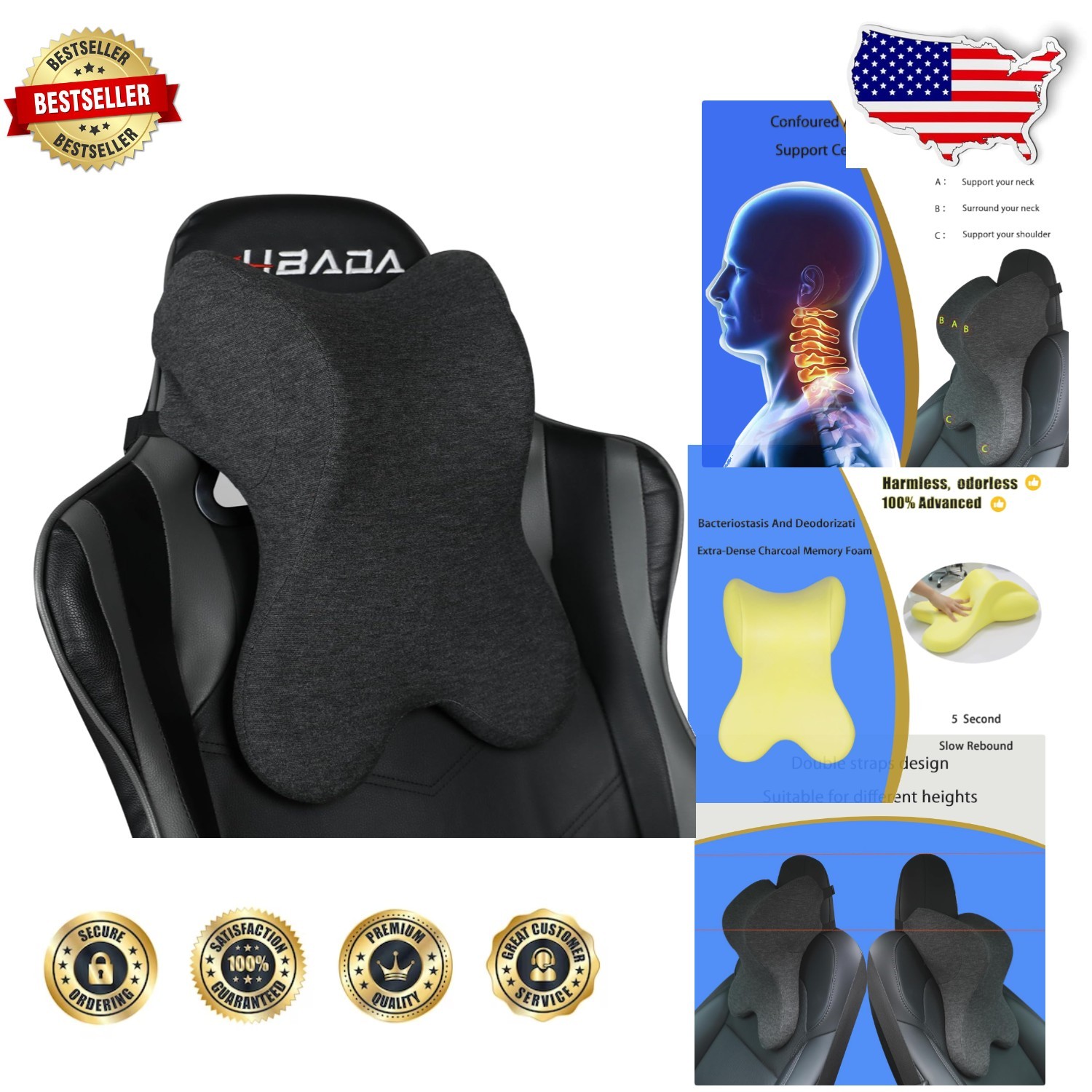 Ergonomic Car Neck Pillow Memory Foam Office Gaming Chair Headrest Support