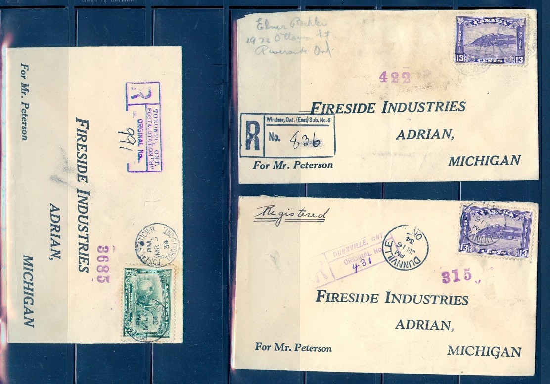 CANADA SEL OF 5 1930's 13c REGISTERED RATED TO USA