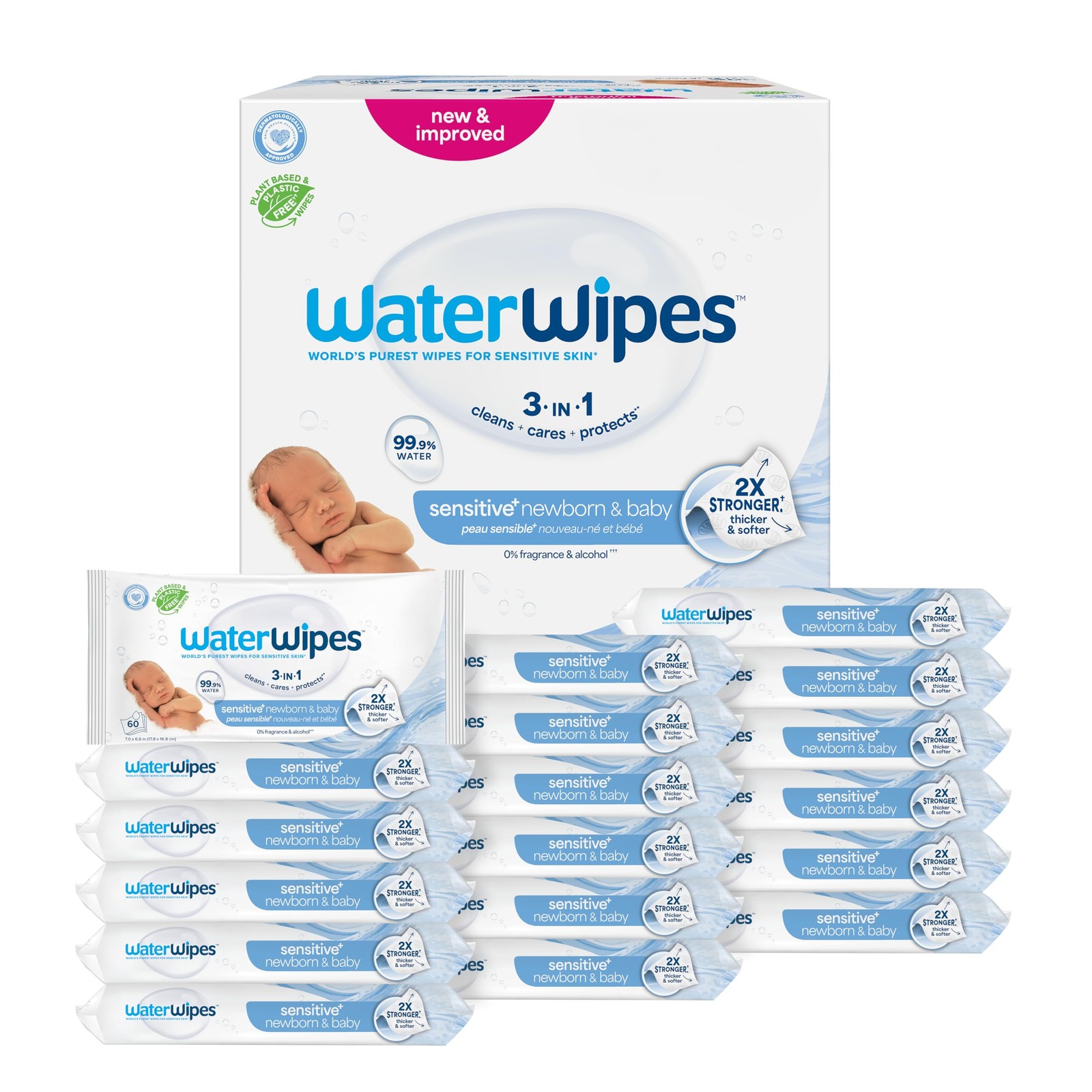 Baby Wipes 1080 Count 18 Pack WaterWipes Hypoallergenic Sensitive+ Newborn Cares