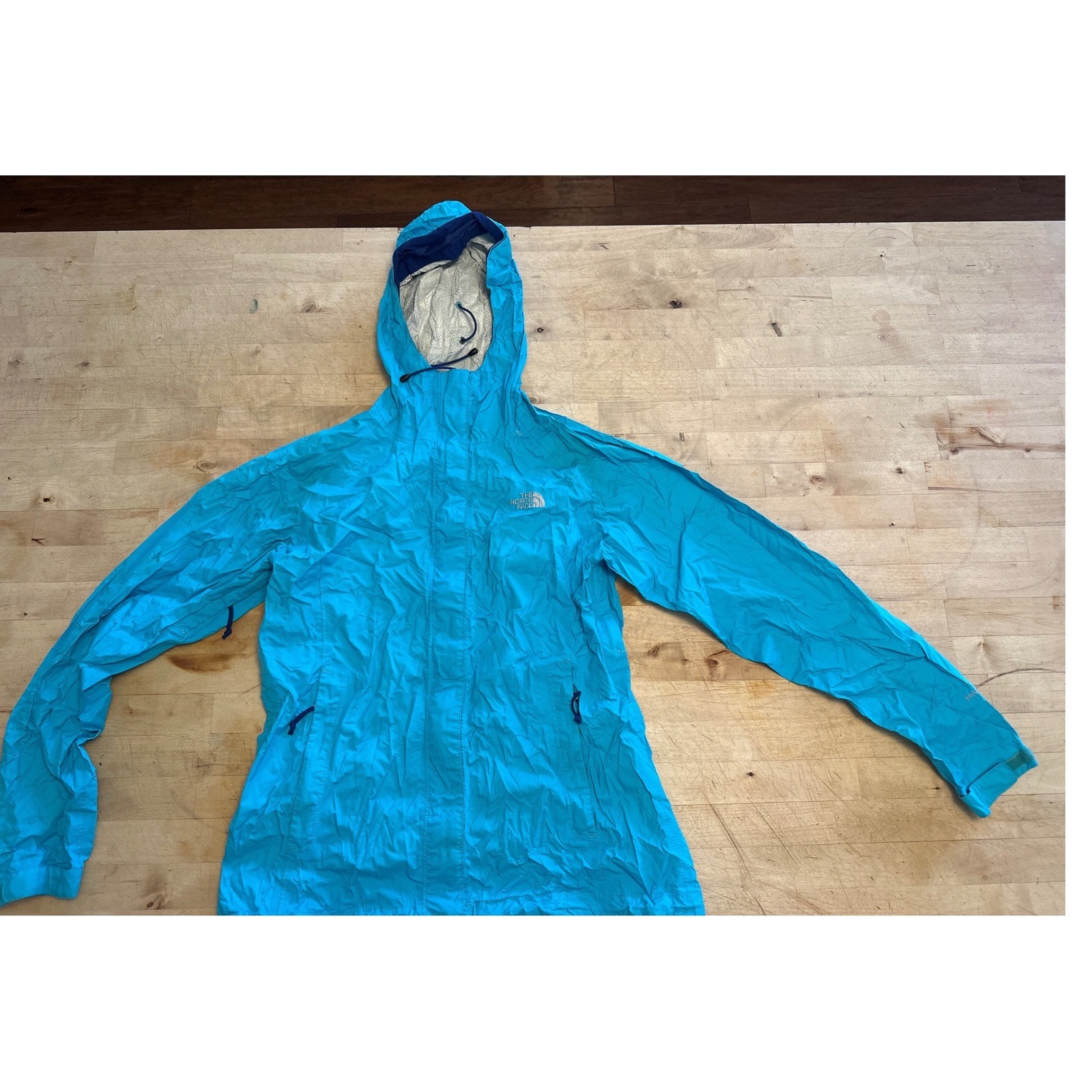 The North Face Womens Turquoise Blue Rain Jacket Hooded Lightweight - S