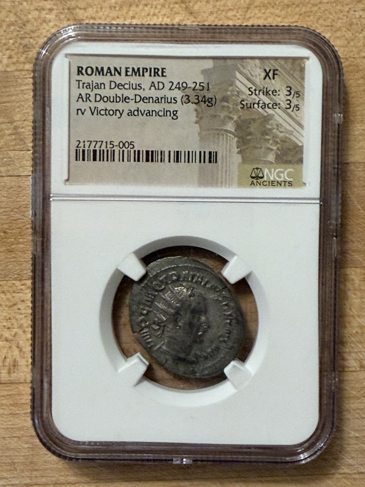 NGC XF Trajan Decius AR Double Denarius Roman Empire 249-251 AD Victory Coin